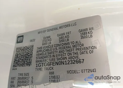 2022 GMC Canyon 4Wd Short Box At4 - Cloth from USA, damaged, VIN 1GTG6FEN0N1232667
